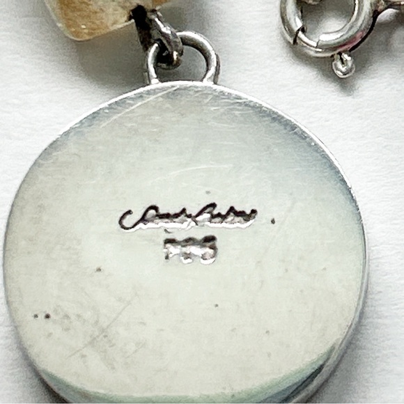 Vintage Signed Sandy Baker Sunstone Abalone Sterling Silver Necklace - Picture 12 of 12